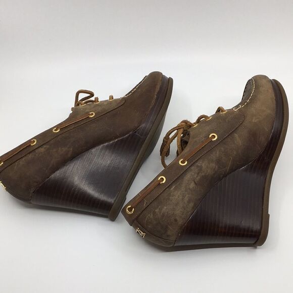 Sperry Top Sider Brown Nubuck Leather Wedges Sz 9.5 - Picture 12 of 16
